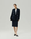 Double-Breasted Blazer Dark Navy Check