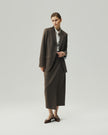 Warm Tea Brown single-breasted blazer on model, full-length front view showing the relaxed silhouette