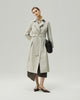 Trench Coat in Oatmeal Beige on model, full-length front styling view