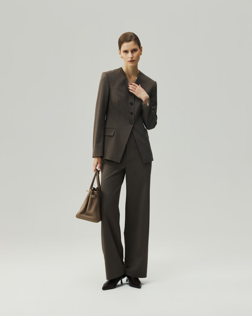 Sculpted V-Neck Jacket Warm Tea Brown