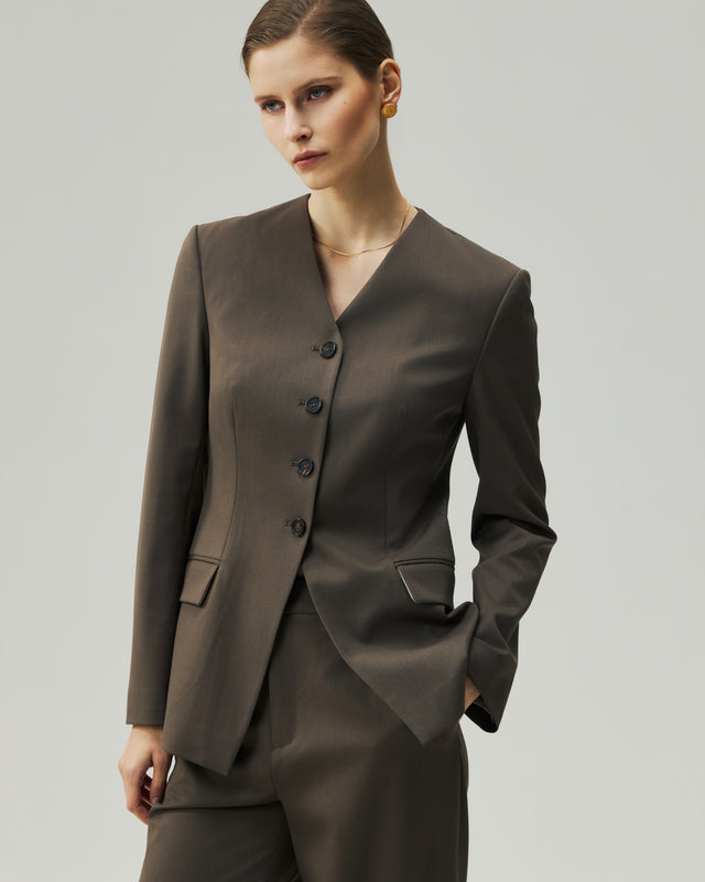 Sculpted V-Neck Jacket Warm Tea Brown