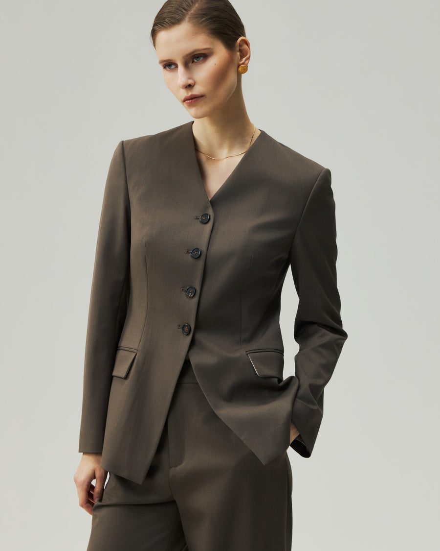 Sculpted V-Neck Jacket Warm Tea Brown