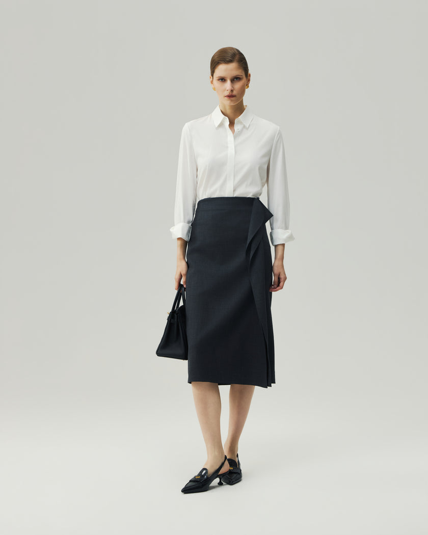 Charcoal Grey asymmetric H-line skirt, front product view