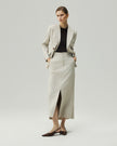 High-Waisted Front-Slit Skirt-LéSem™022 — Oatmeal