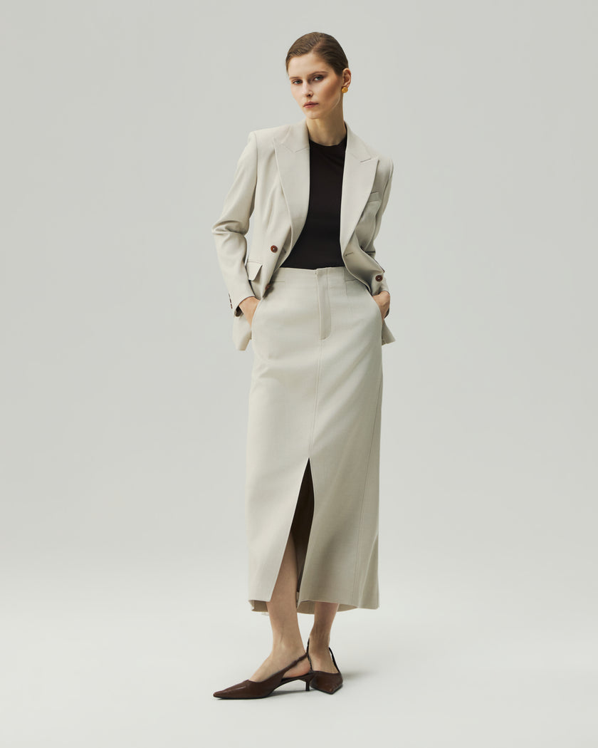 High-Waisted Front-Slit Skirt-LéSem™022 — Oatmeal