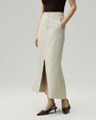 High-Waisted Front-Slit Skirt-LéSem™022 — Oatmeal