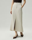 High-Waisted Front-Slit Skirt-LéSem™022 — Oatmeal