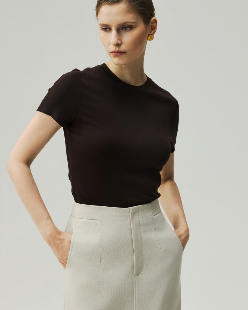 High-Waisted Front-Slit Skirt-LéSem™022 — Oatmeal