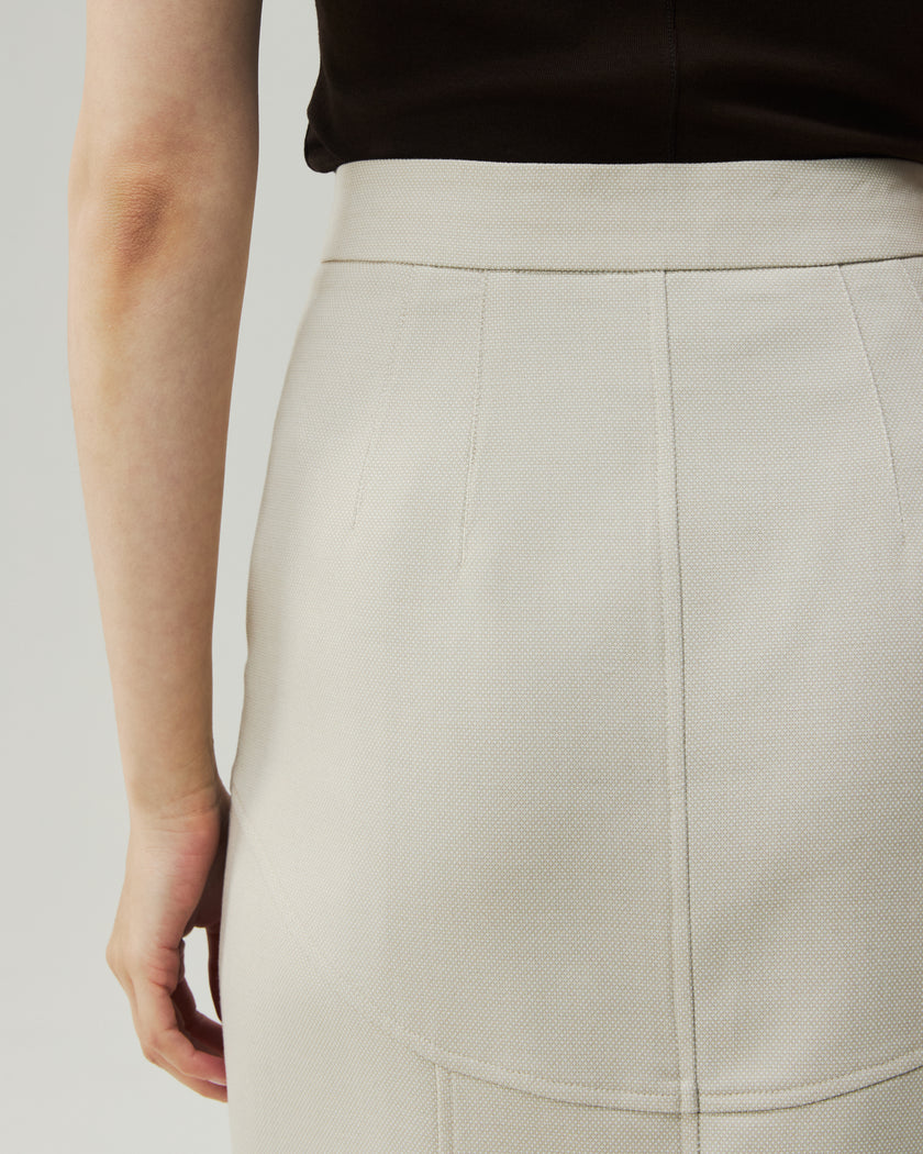 High-Waisted Front-Slit Skirt-LéSem™022 — Oatmeal