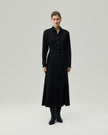Shirt Dress in Black on model, full-length front styling view