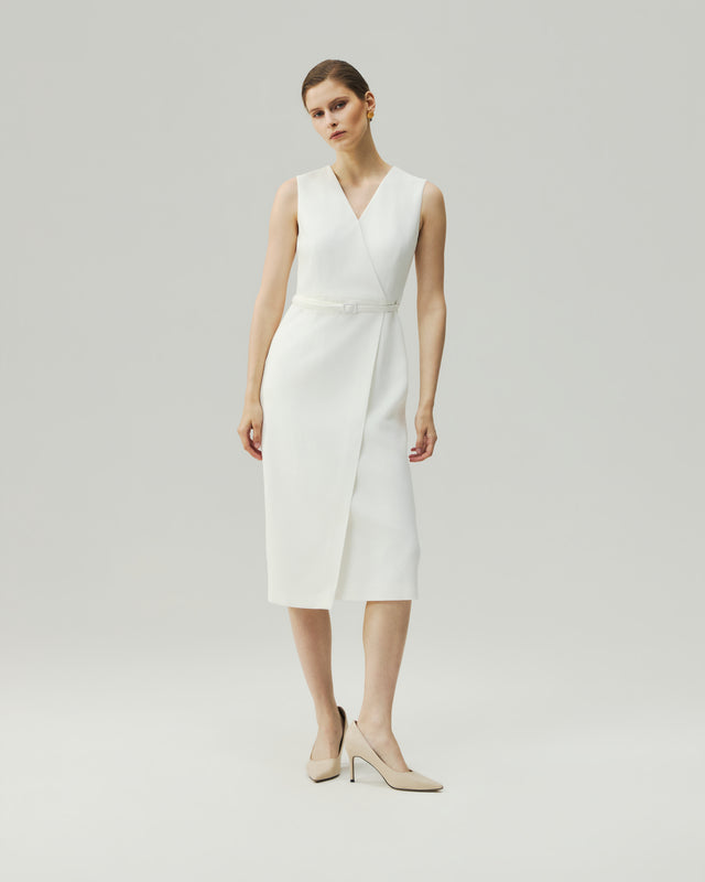 Wrap Dress in Almond White, highlighting the overlapping front