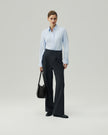 Tailored Shirt in Sky Blue on model, full-length front styling view