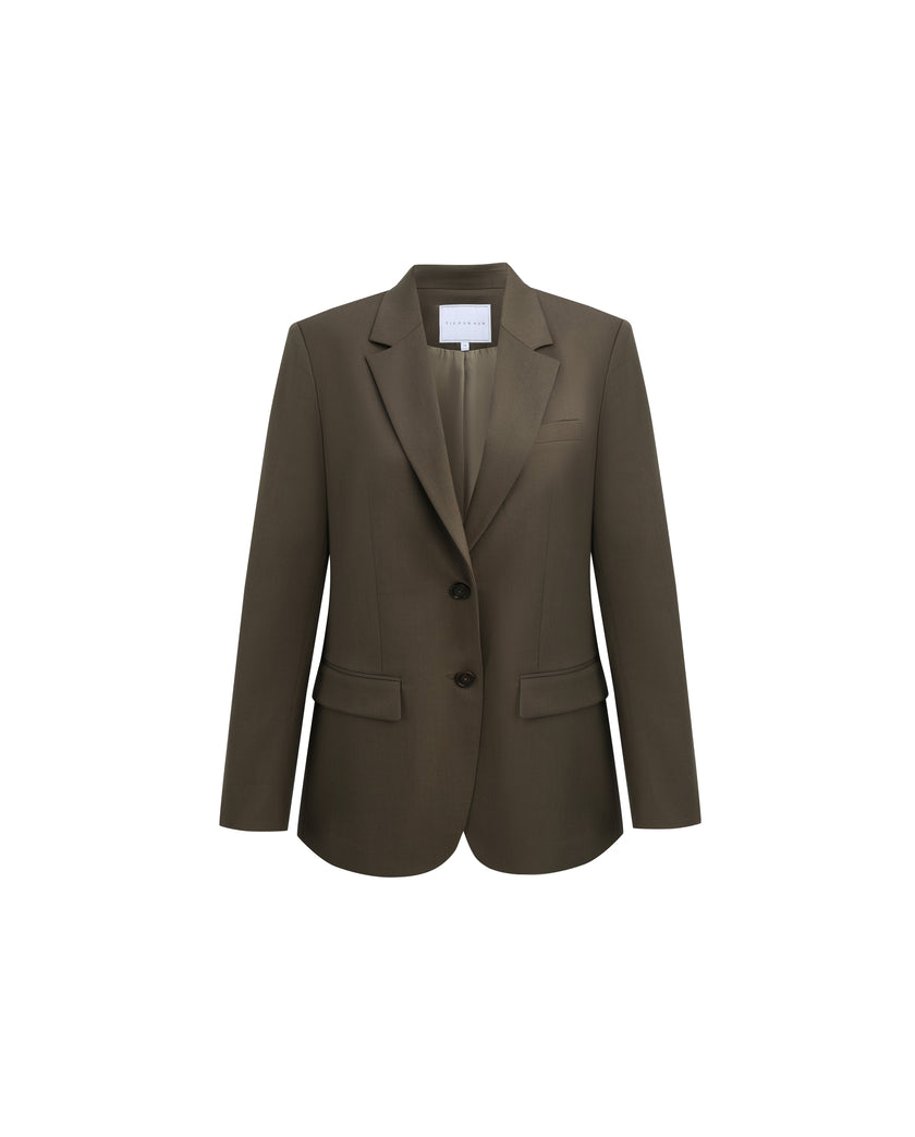 Warm Tea Brown relaxed single-breasted blazer, front product view