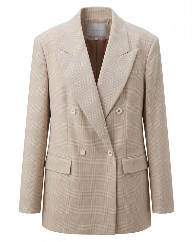 Double-Breasted Blazer Oatmeal Check