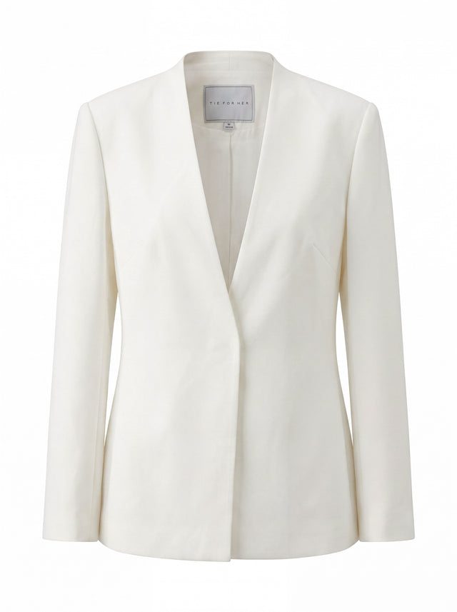 V-Neck Blazer Almond White