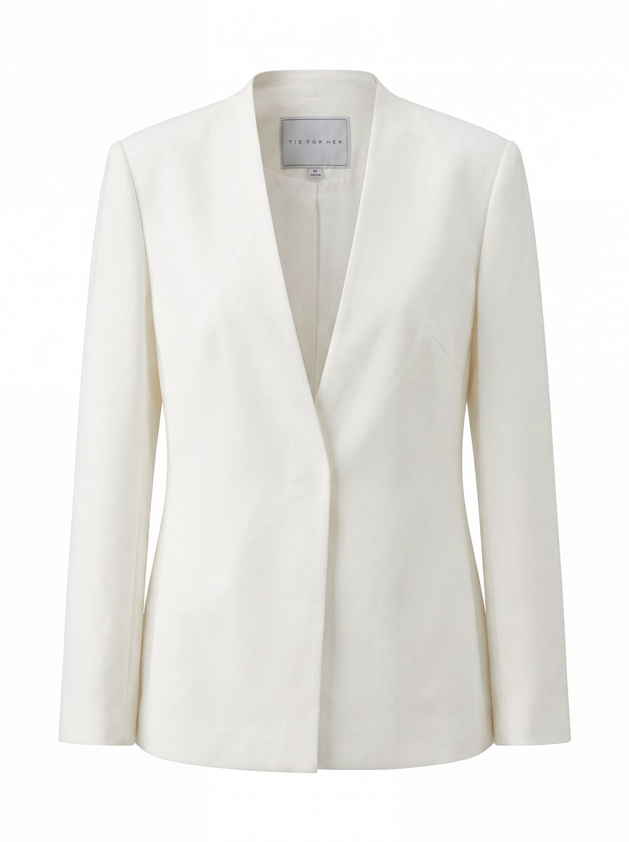 V-Neck Blazer Almond White