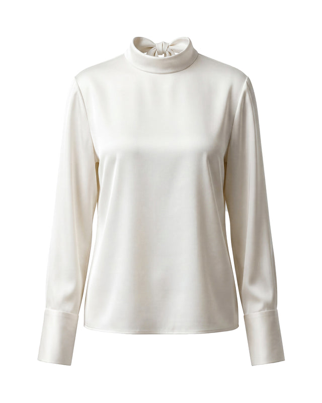 Tie-Neck Satin Blouse Cloud White