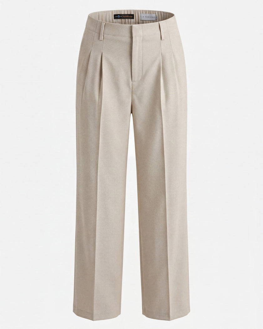 Wide-Leg Trousers Textured Oatmeal
