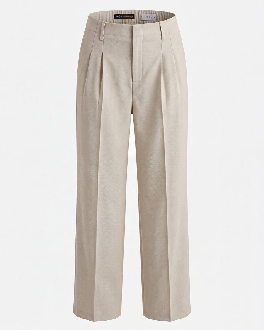 Wide-Leg Trousers Textured Oatmeal