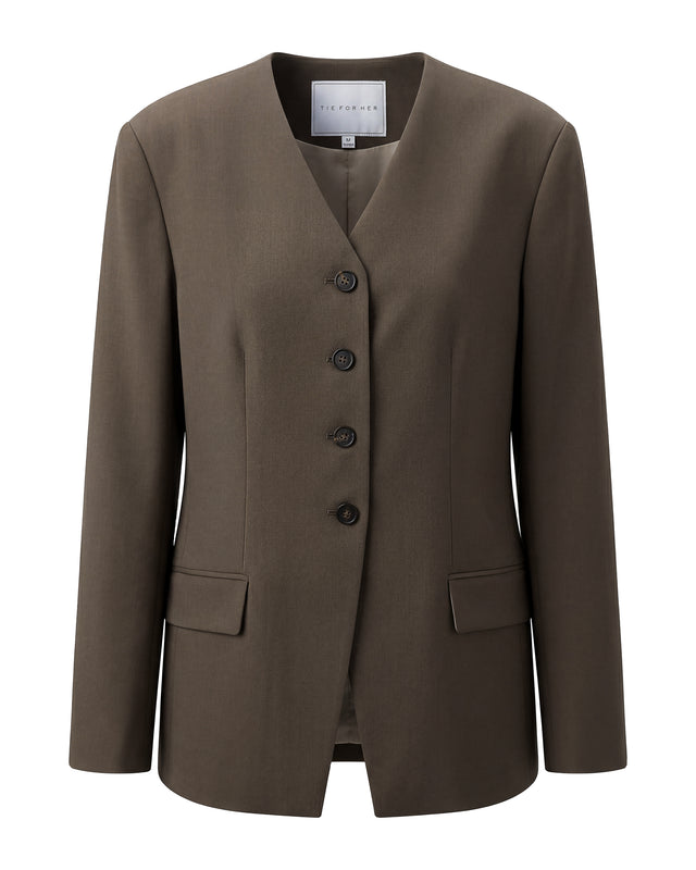 Sculpted V-Neck Jacket Warm Tea Brown