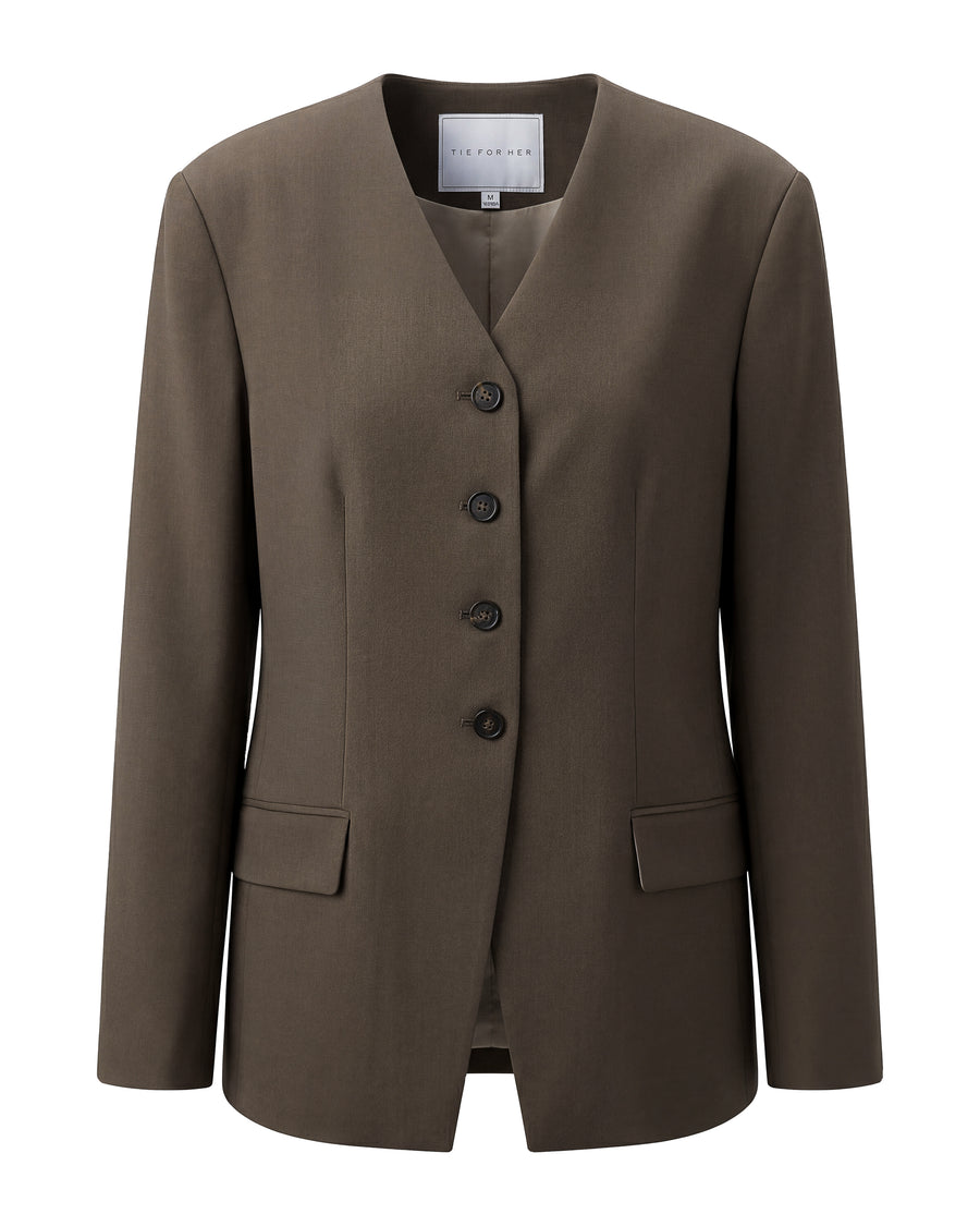 Sculpted V-Neck Jacket Warm Tea Brown