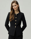 Berkeley Jacket in Black on model, close-up front styling view