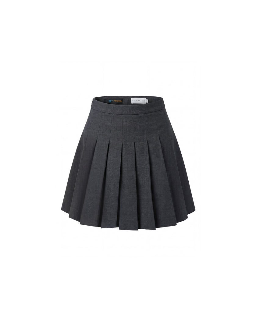 Charcoal Grey pleated mini skirt, front product view