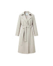 Oatmeal Beige belted trench coat, front product view