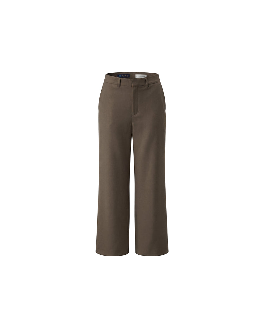 Warm Tea Brown high-rise straight-leg trousers, front product view