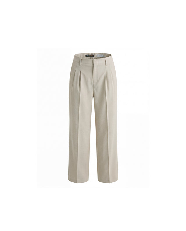 Wide-Leg Trousers Textured Oatmeal
