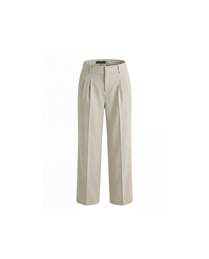 Wide-Leg Trousers Textured Oatmeal