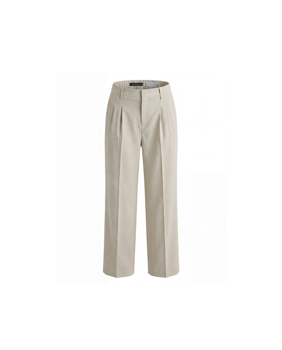 Wide-Leg Trousers Textured Oatmeal