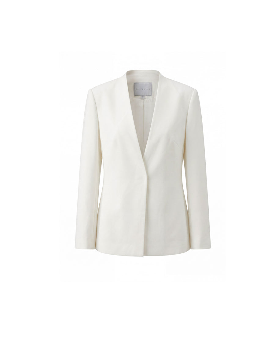 V-Neck Blazer Almond White