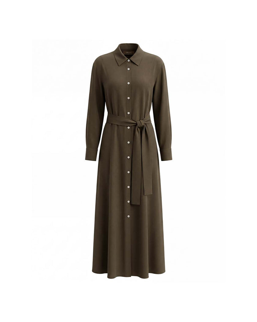 Oak Moss belted button-front shirt dress, front product view