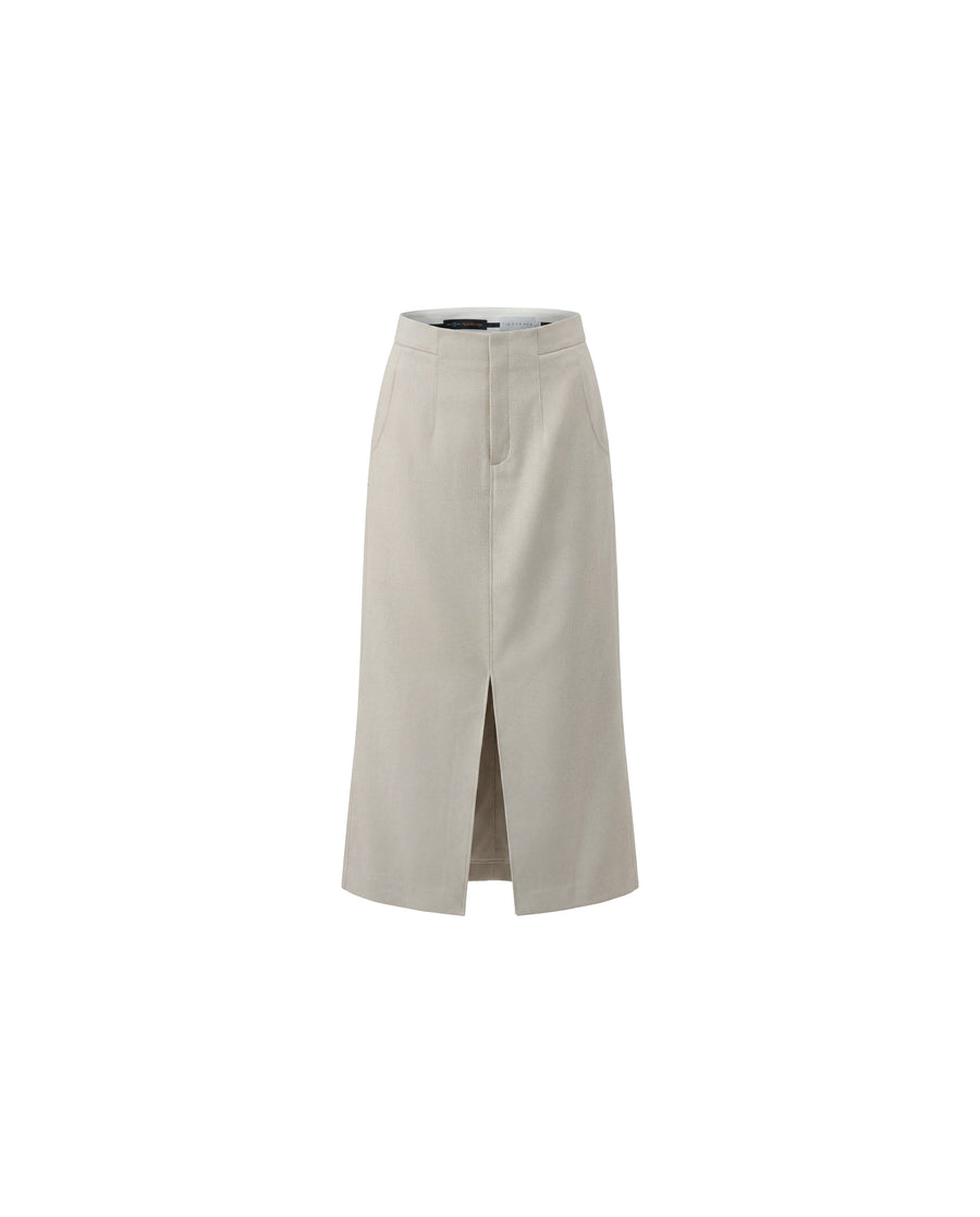 High-Waisted Skirt Textured Oatmeal