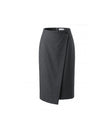 Charcoal Grey asymmetric wrap skirt, front product view