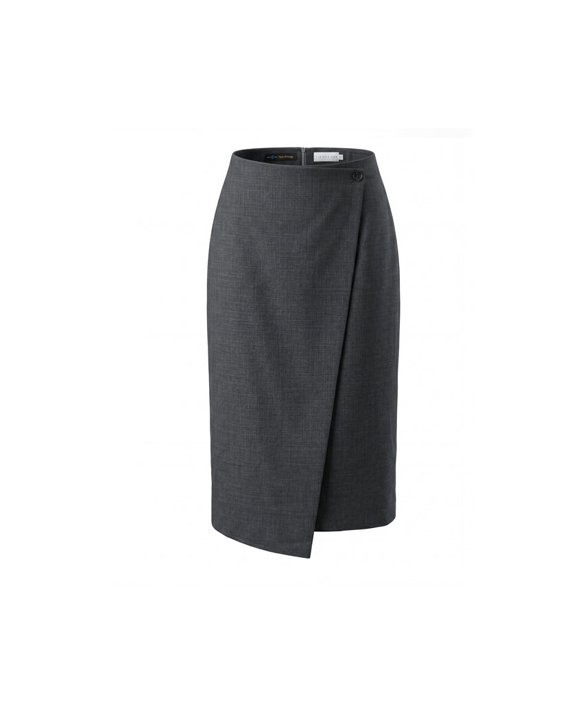 Charcoal Grey asymmetric wrap skirt, front product view