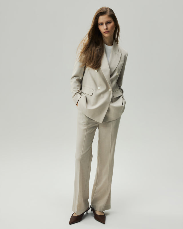 Double-Breasted Blazer Oatmeal Check