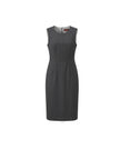 Grey pinstripe sleeveless midi dress, front product view