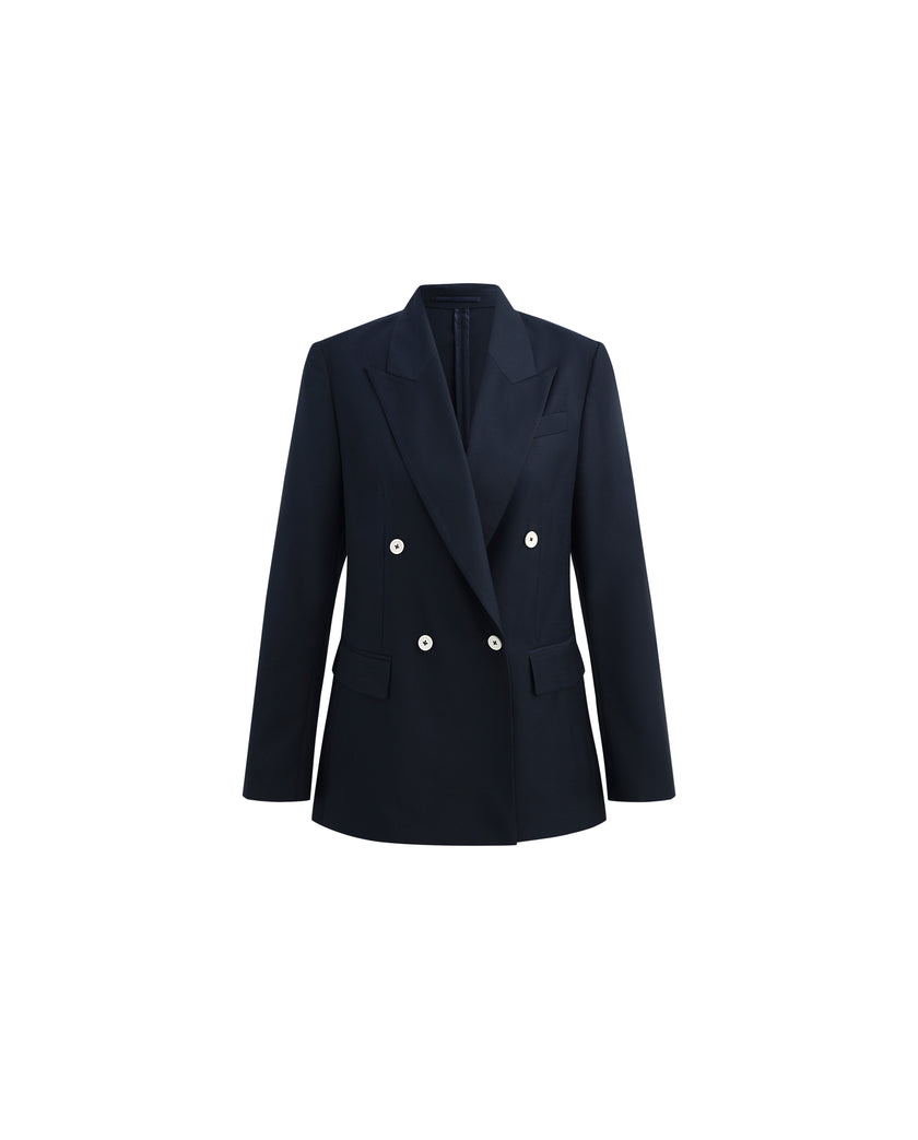 Kai double-breasted blazer in Dark Navy Check, front product view