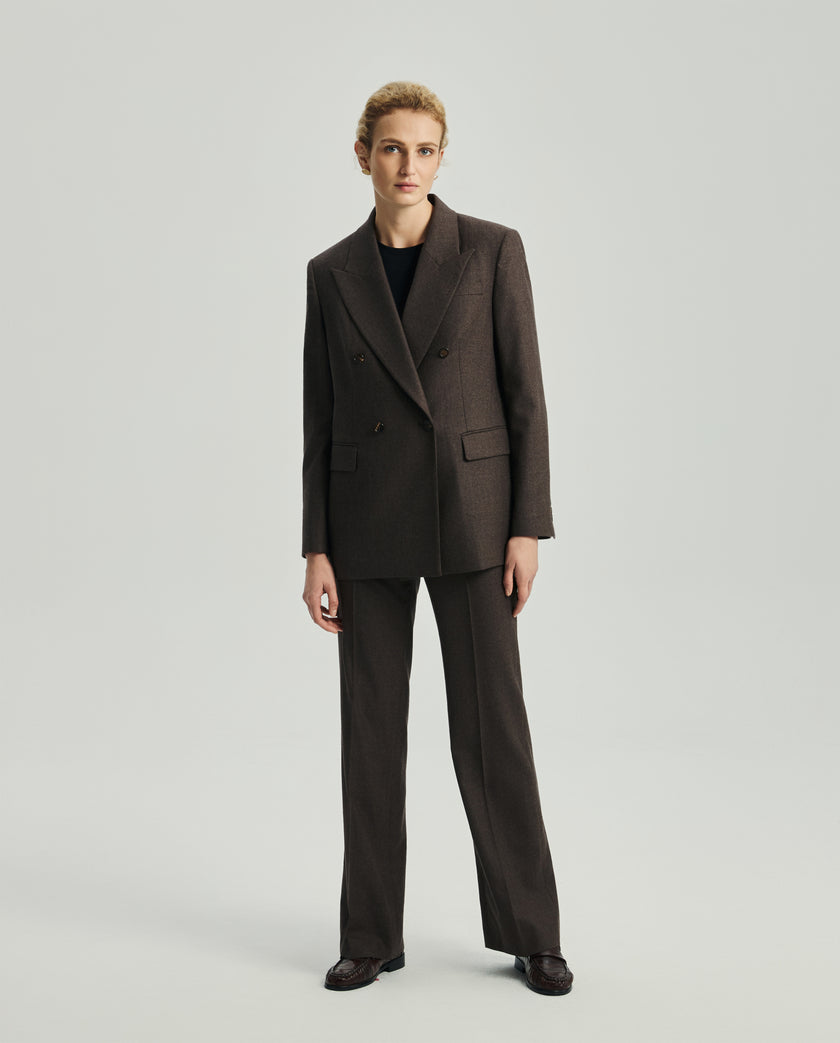 Kai ebony wool blazer styled with matching tailored trousers