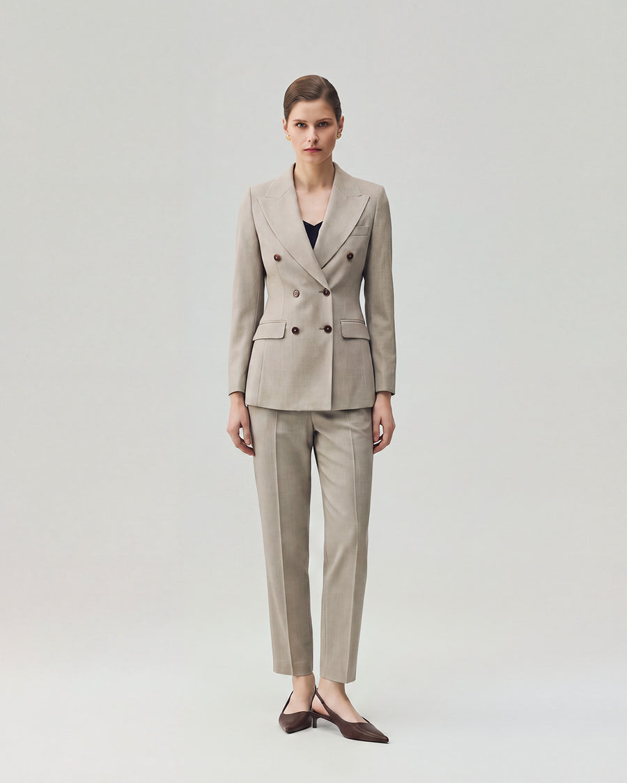 Ace Blazer in Textured Apricot on model, full-length front styling view