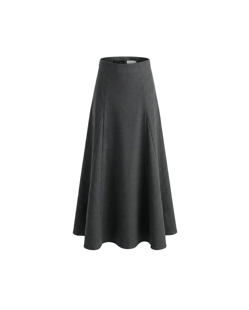 Charcoal Grey sculpted A-line midi skirt, front product view