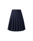 Deep Navy high-rise pleated midi skirt, front product view