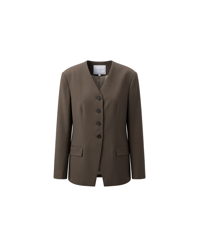 Sculpted V-Neck Jacket Warm Tea Brown
