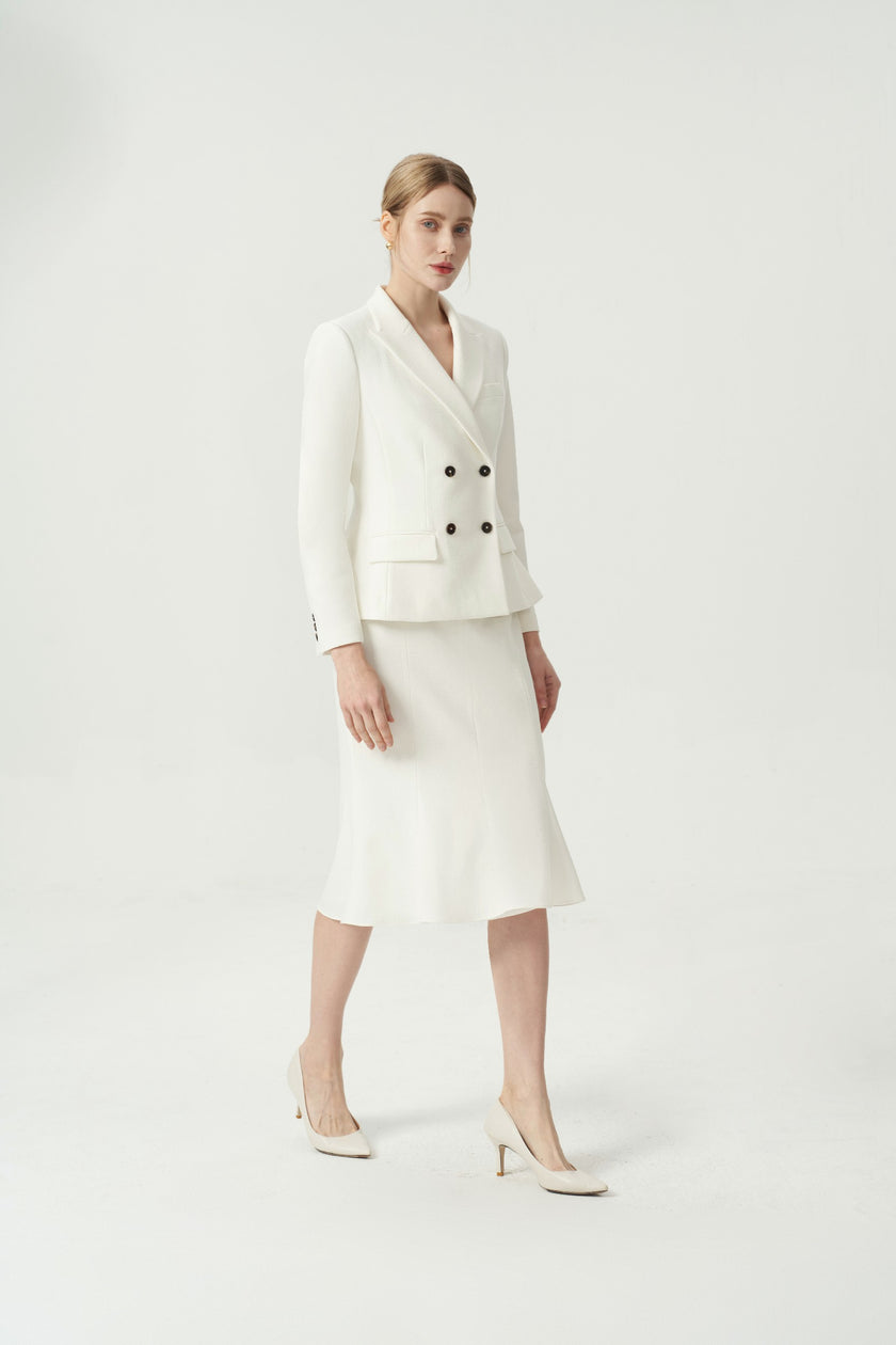 EV LéSuit™ White Double-breasted Four-button Blazer