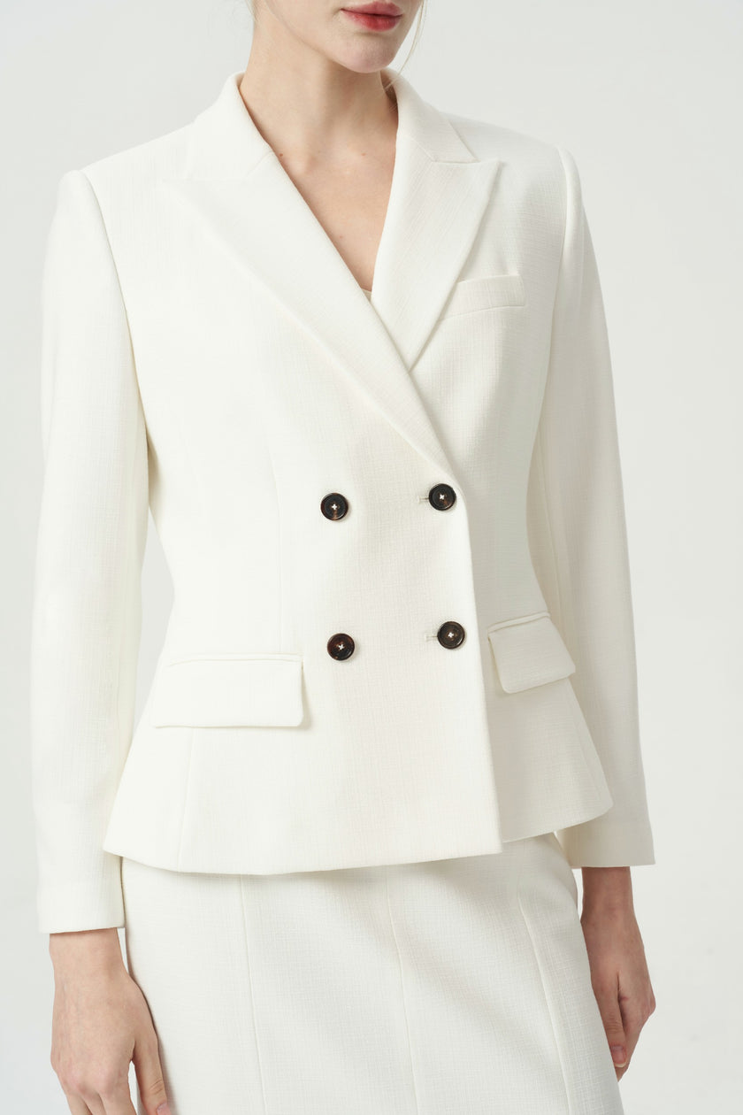 EV LéSuit™ White Double-breasted Four-button Blazer