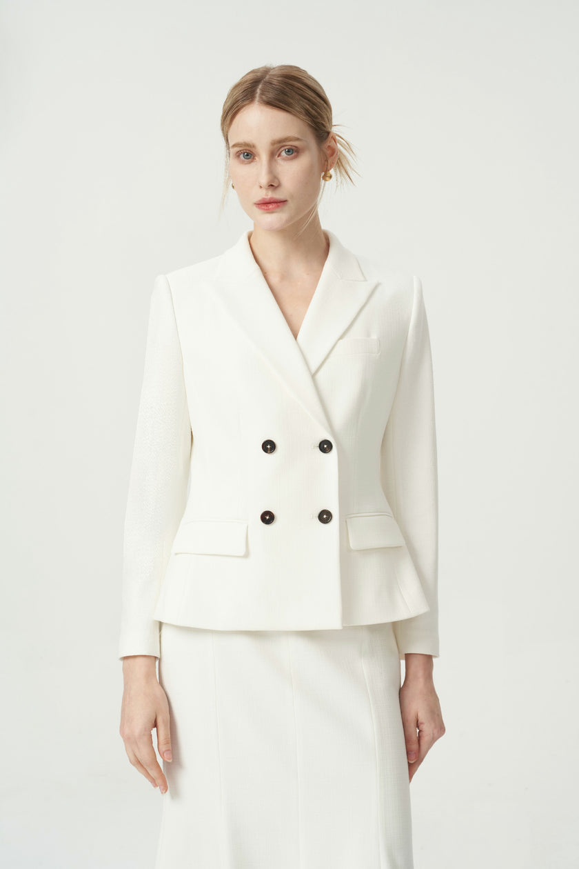 EV LéSuit™ White Double-breasted Four-button Blazer