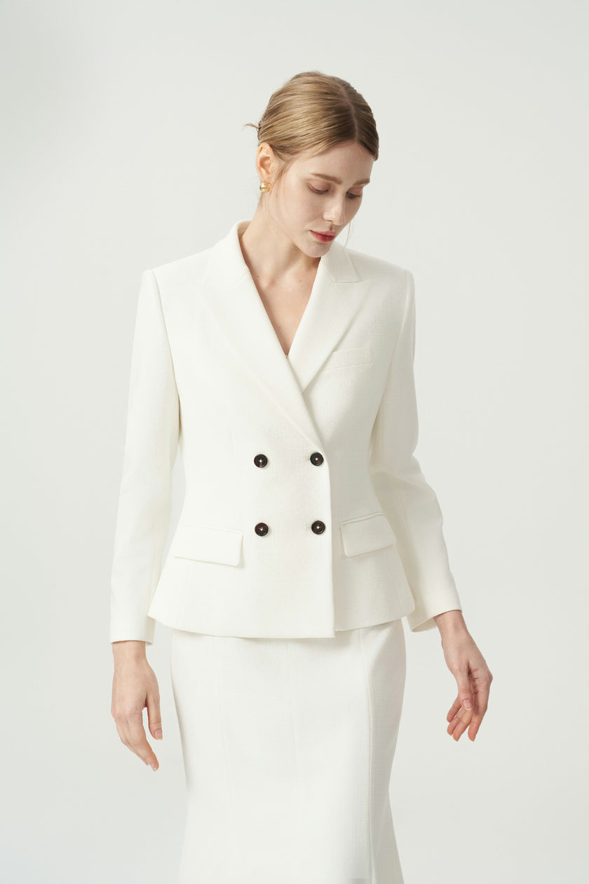 EV LéSuit™ White Double-breasted Four-button Blazer