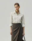 Tailored Shirt in Oatmeal on model, front styling view